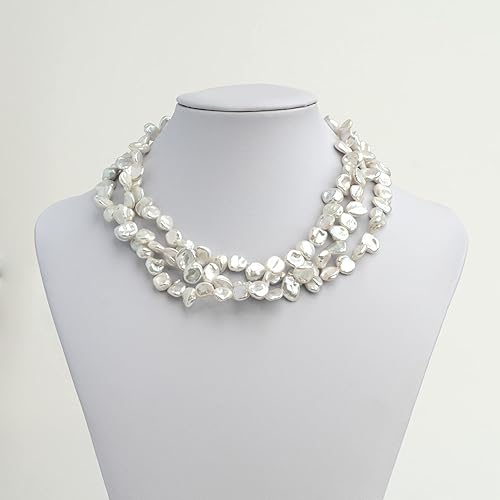 Vista 8 de Secret & You Collar de perlas para mujer, cadena cultivada de agua dulce, keshi barroco, 47.2 in de largo, perlas Keshi barrocas de 7-9 a