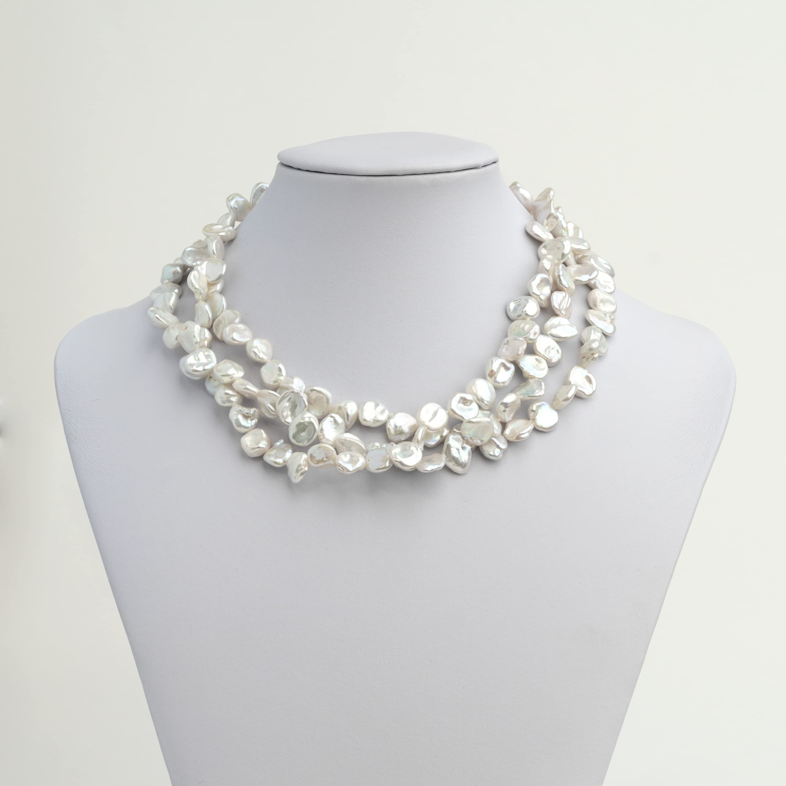 Secret & You Collar de Perlas de Mujer Cultivadas de Agua Dulce Barrocas Keshi de 120 cm de Largo Perlas Barrocas Keshi Desde 7-9 hasta 10-11 mm con Nudo Cada 4 Perlas.