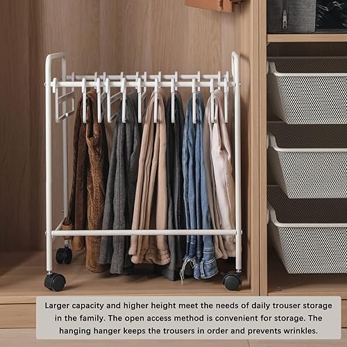 Miniatura 3 de Perchas para pantalones, carrito con ruedas para pantalones con 20 perchas, multifuncionales para jeans, bufanda, faldas, soporte de almacenamiento