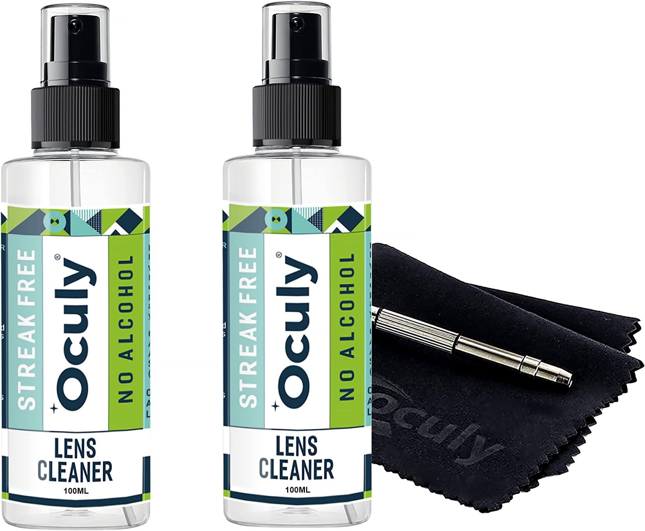 OCULY 100ml (Pack of 2) Spectacle Lens Cleaner with Japanese Microfiber Cloth & Mini Screwdriver,Liquid Cleaning Kit for Blue Filter antiglare Glasses, Goggles, Laptop Screen
