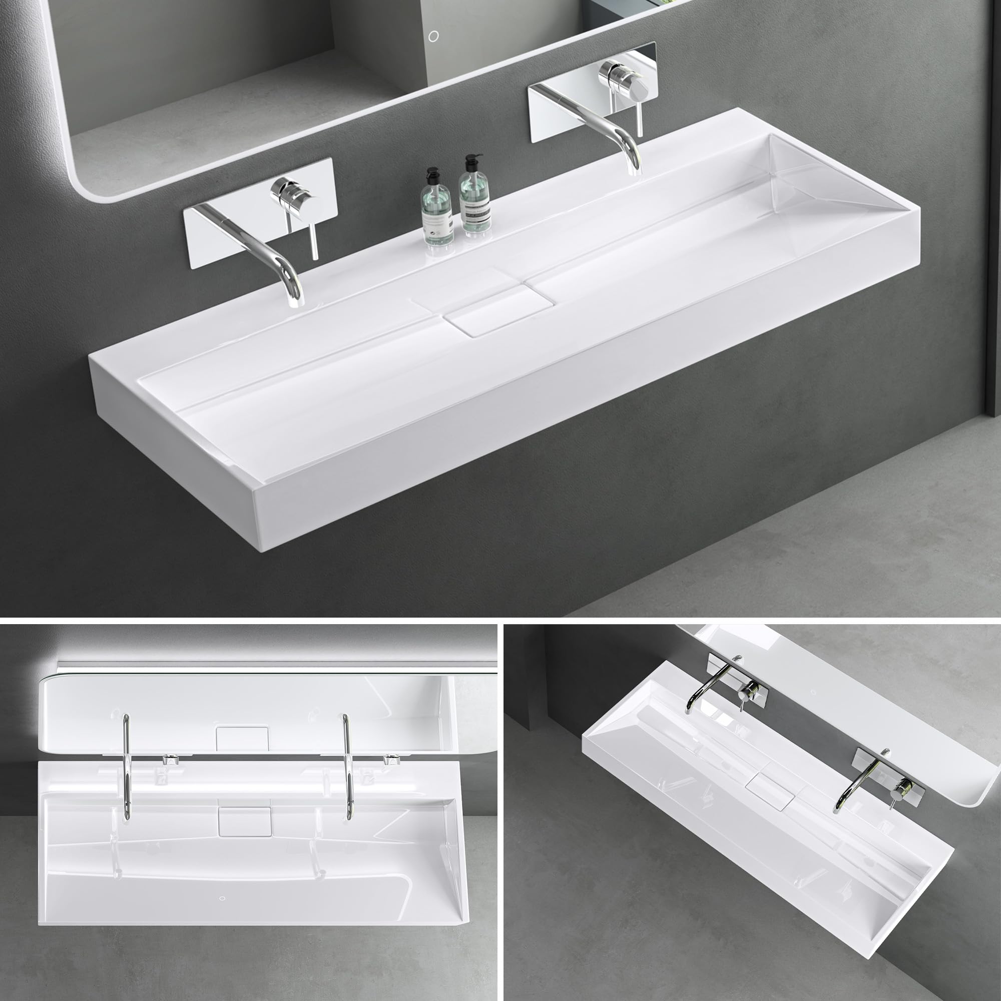 Mai & Mai Lavabo Salle de Bains Vasque Suspendu Blanc 80x46x11cm Vasque à Poser Rectangulaire sans Perçage Col19