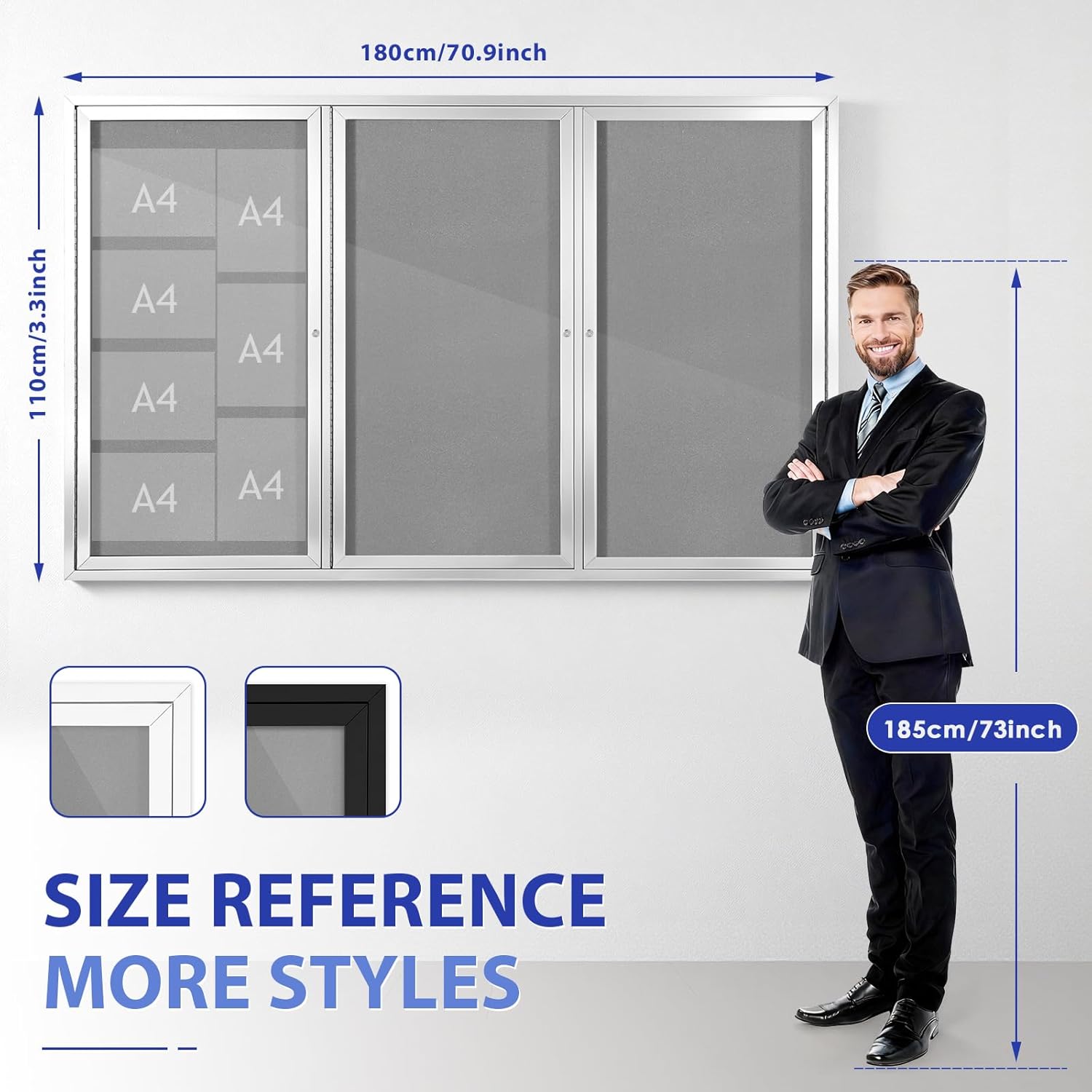 SWANCROWN Outdoor Bulletin Board 70x43in, Enclosed Bulletin Board with Locking Door for Office School Commerce, Grey Felt, Sliver Aluminum Frame