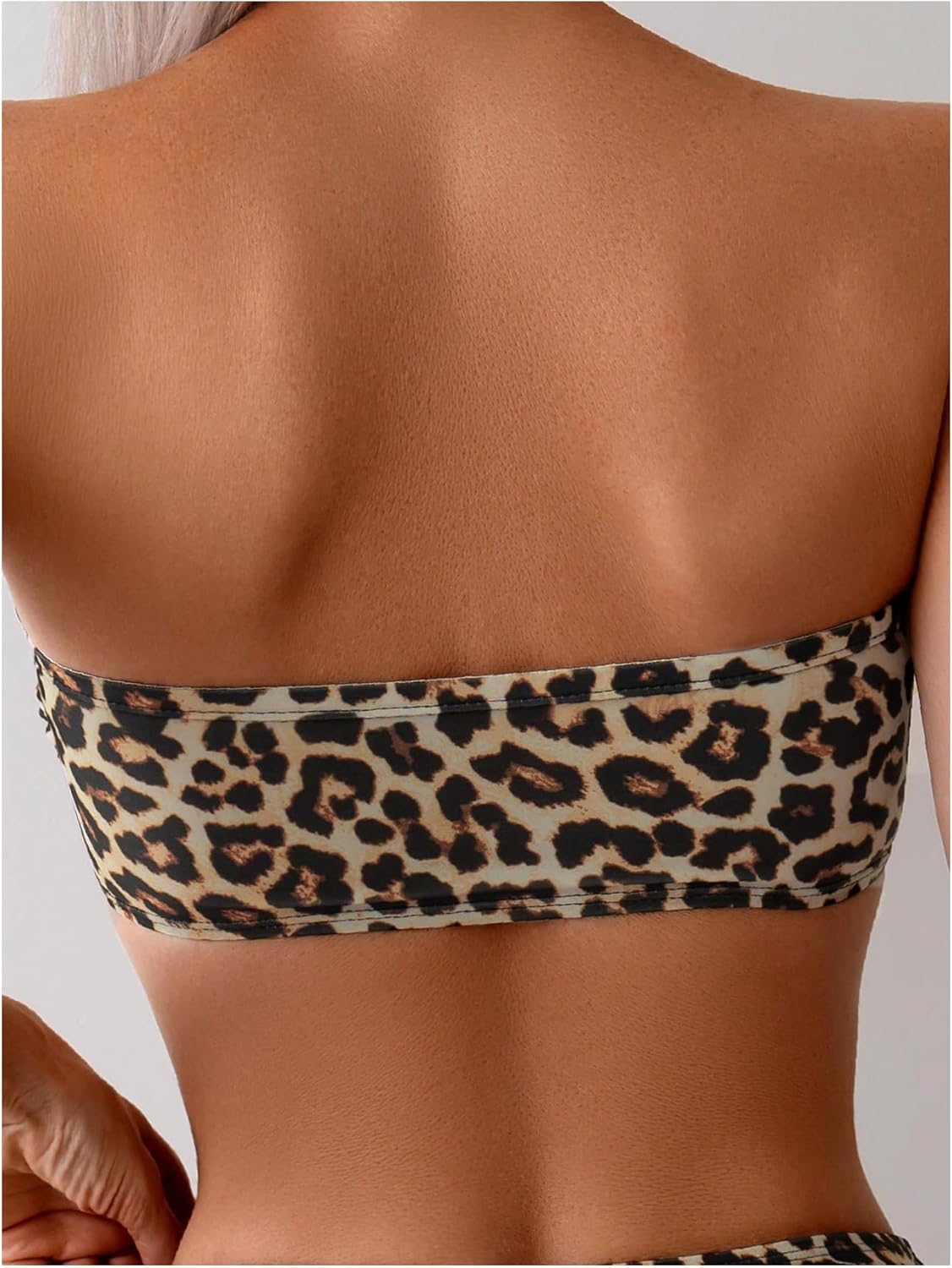 MakeMeChic Women's 2 Piece Bikini Sets Leopard Print Bandeau Wireless Bathing Suit High Waist Strapless Swimsuit - Image 4
