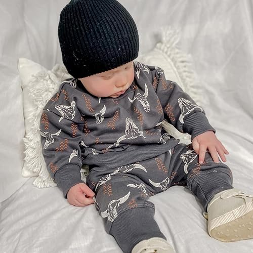 Miniatura 2 de Kaipiclos Ropa para bebé niño, sudadera de manga larga con cuello redondo y estampado de vaca, pantalones largos para correr, otoño, invierno, traje