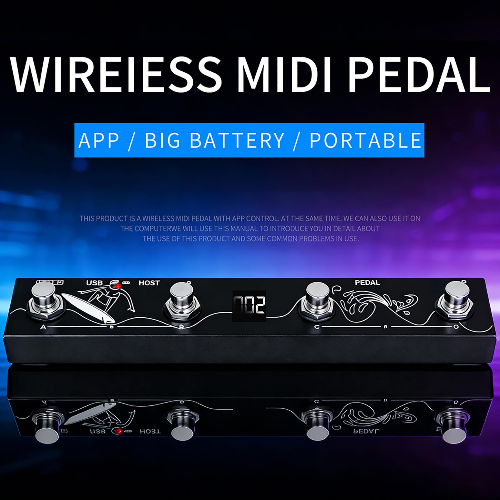 Jeffergarden BT MIDI Controller a Pedale Controller Wireless Multifunzione per Tastiera a Pedale Processore di Effetti Sonori per Spettacoli Teatrali Home Studios