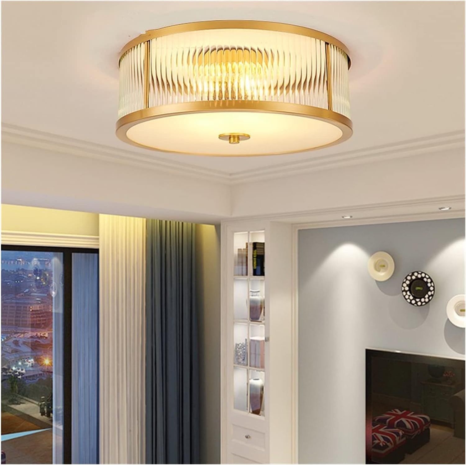 Lustre LED en verre et cuivre D45cm plafonnier vintage luxe