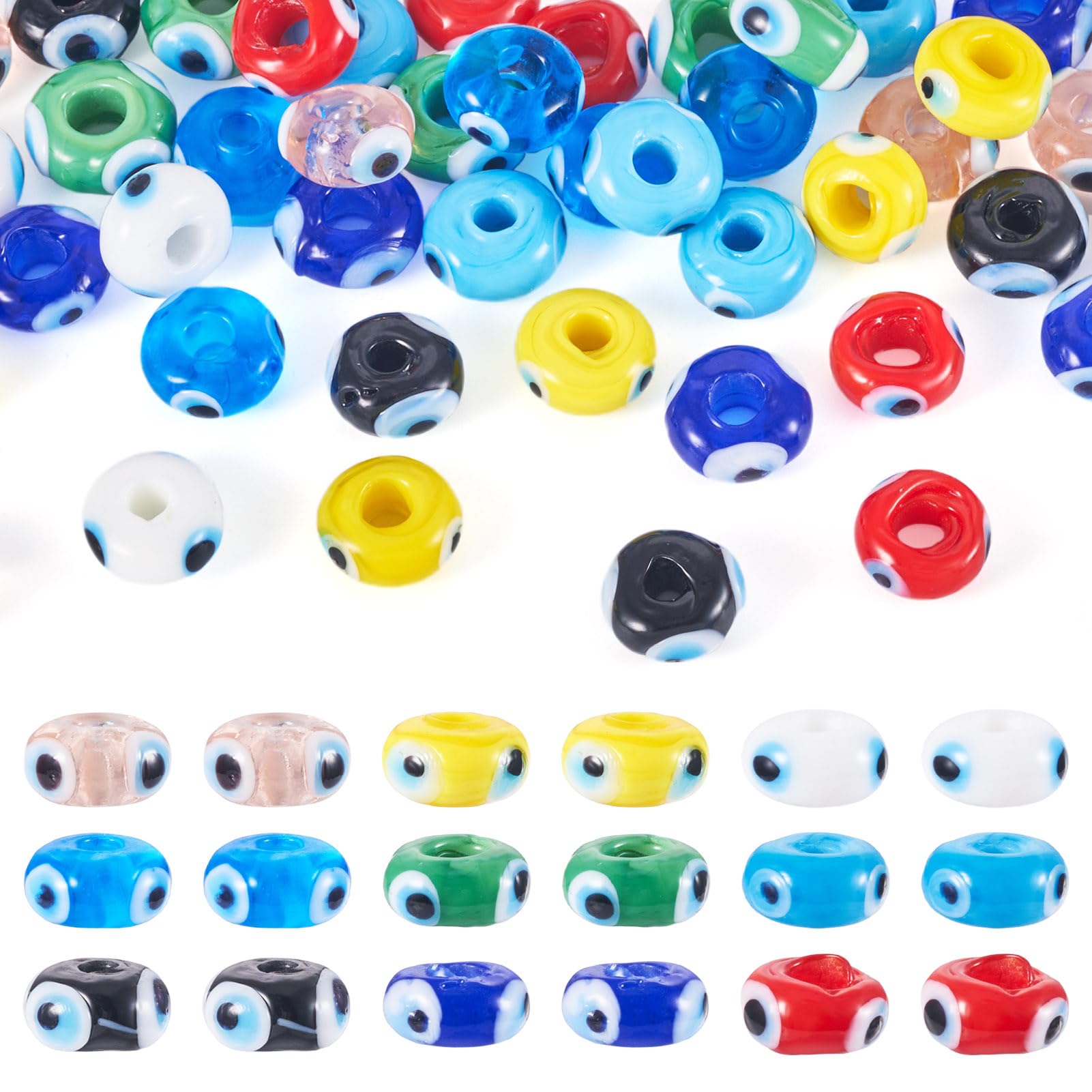 Perles contre le mauvais œil lot de 54 pièces rondes et plates à grand trou pour bijoux