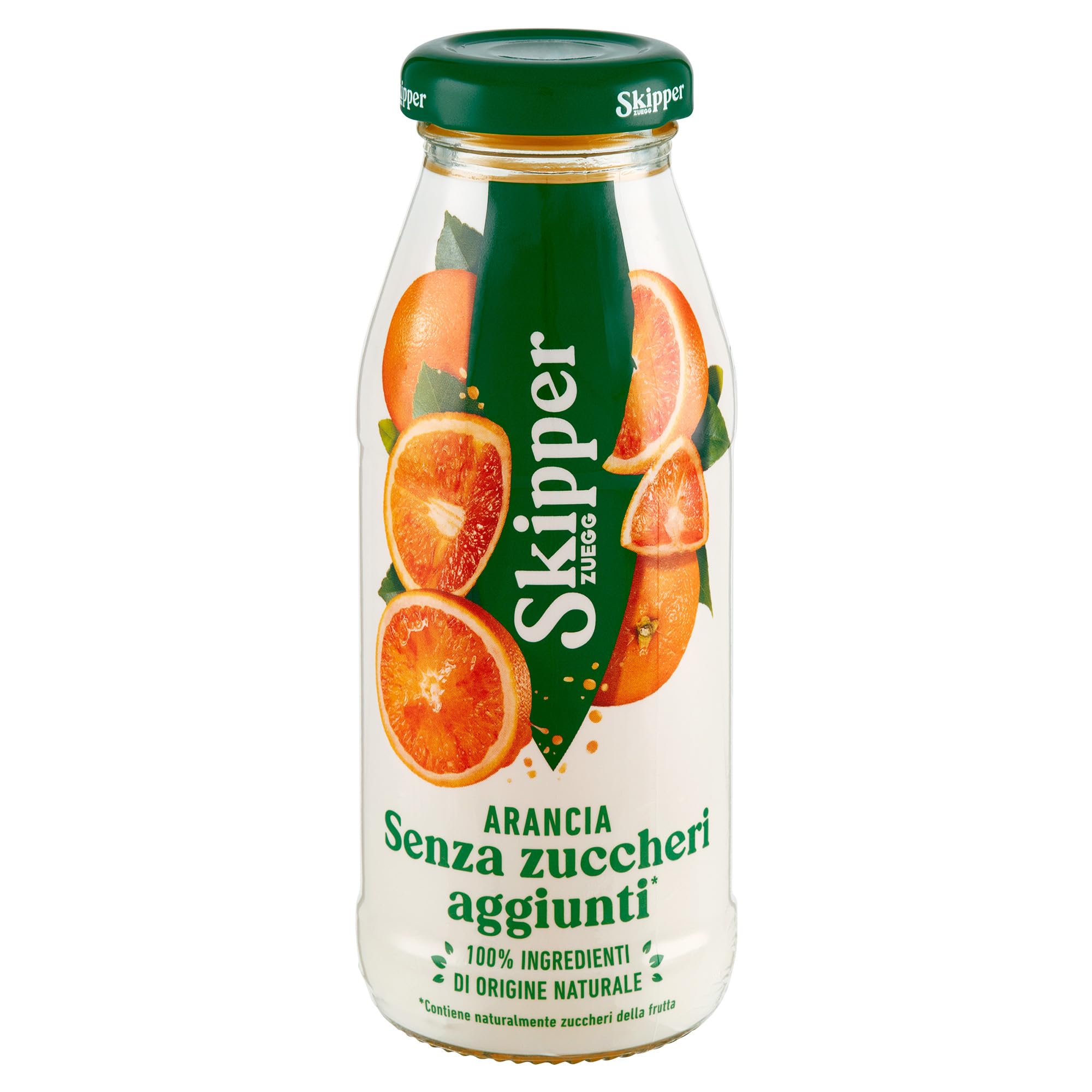 Zuegg Skipper Bar Zumo de Frutas Sabor Naranja Sin Azúcar Añadido, Bar Line en Botella de Vidrio - Bebida Puré de Naranja, Ingredientes 100% de Origen Natural (200ml x 24 Piezas)