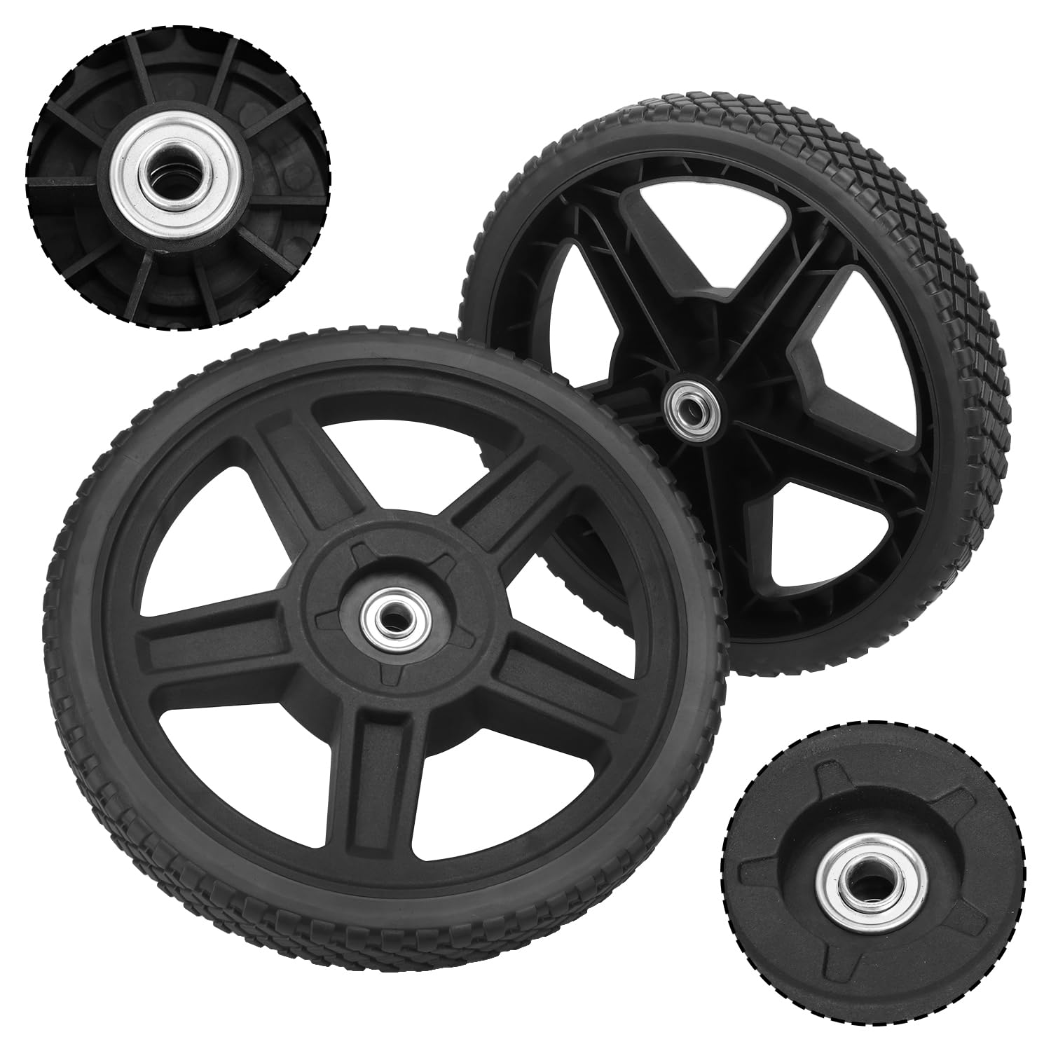 Paquete de 2 ruedas para cortacésped, kits de ruedas de 12 x 1.75 pulgadas, ruedas de silla de ruedas, cortacésped de empuje, se adapta a la mayoría de cortadoras de césped estándar,