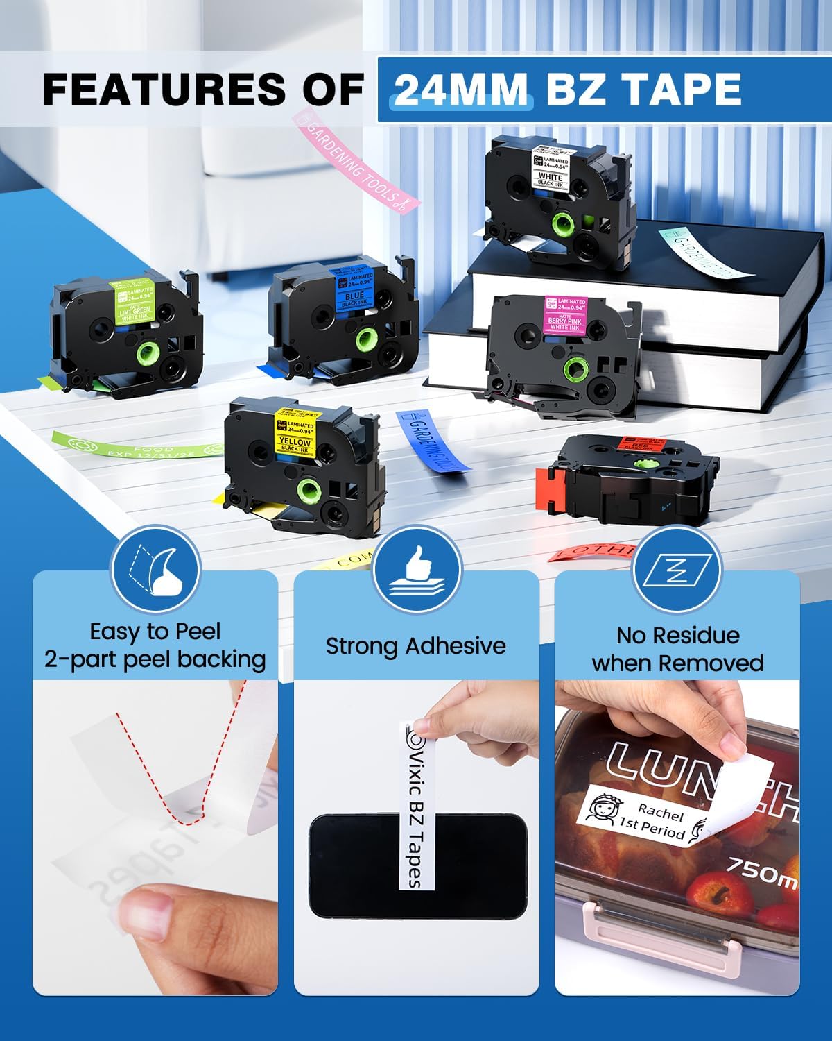 Vixic 24mm Label Tape Compatible with Brother P Touch TZe TZ Label Tape 24mm 0.94 Laminated Colored TZe-251 for PT-D600 PT-D610BT PT-P710BT PT-E720BT Label Maker & P780BT Labeler, 1 Inch, 6 Pack - Image 4