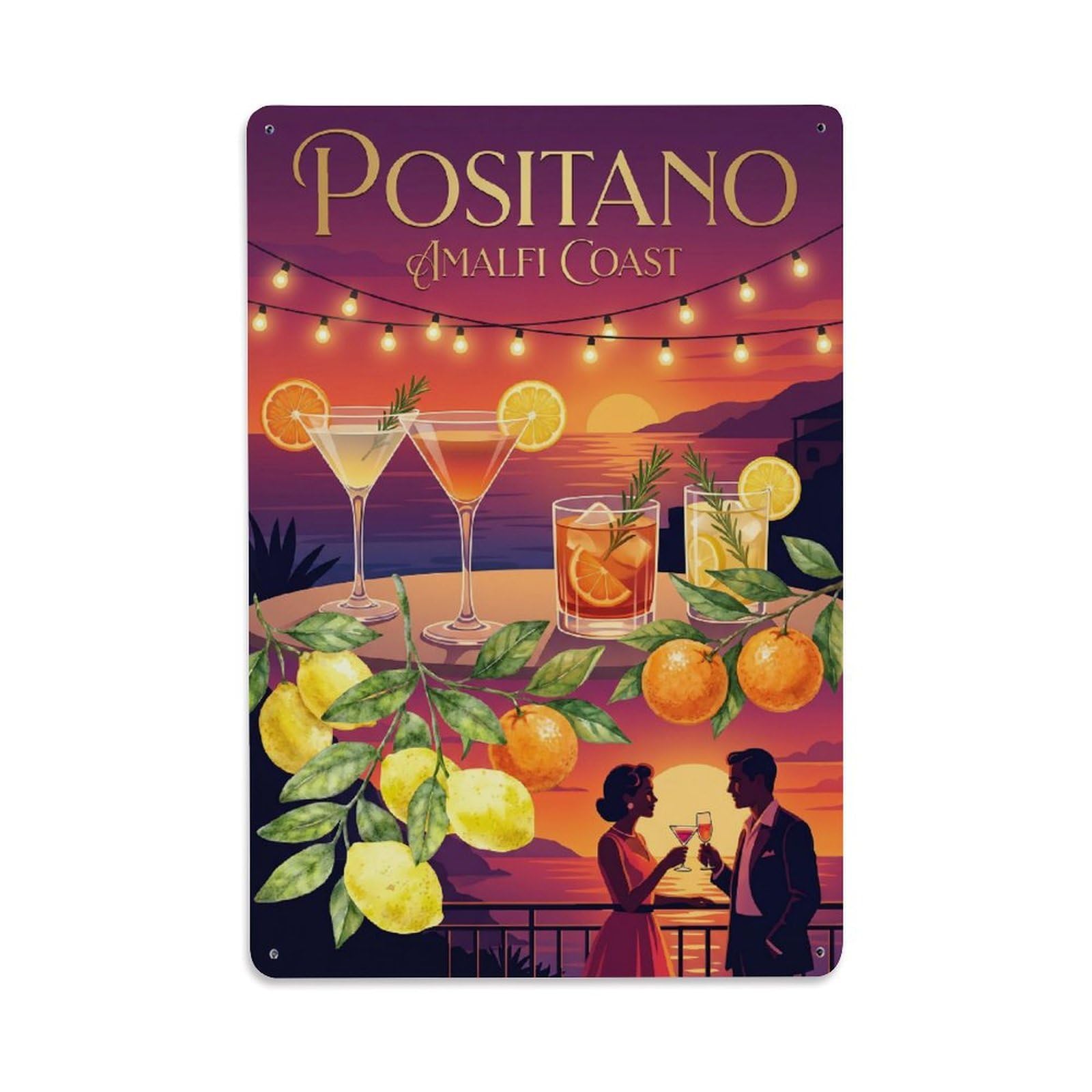 Vintage Travel Positano Italy Gorgeous Metal Tin Sign Plaque Wall Decor for Cafe, Club Bar, Office, Garden Metal Poster 8x12Inch