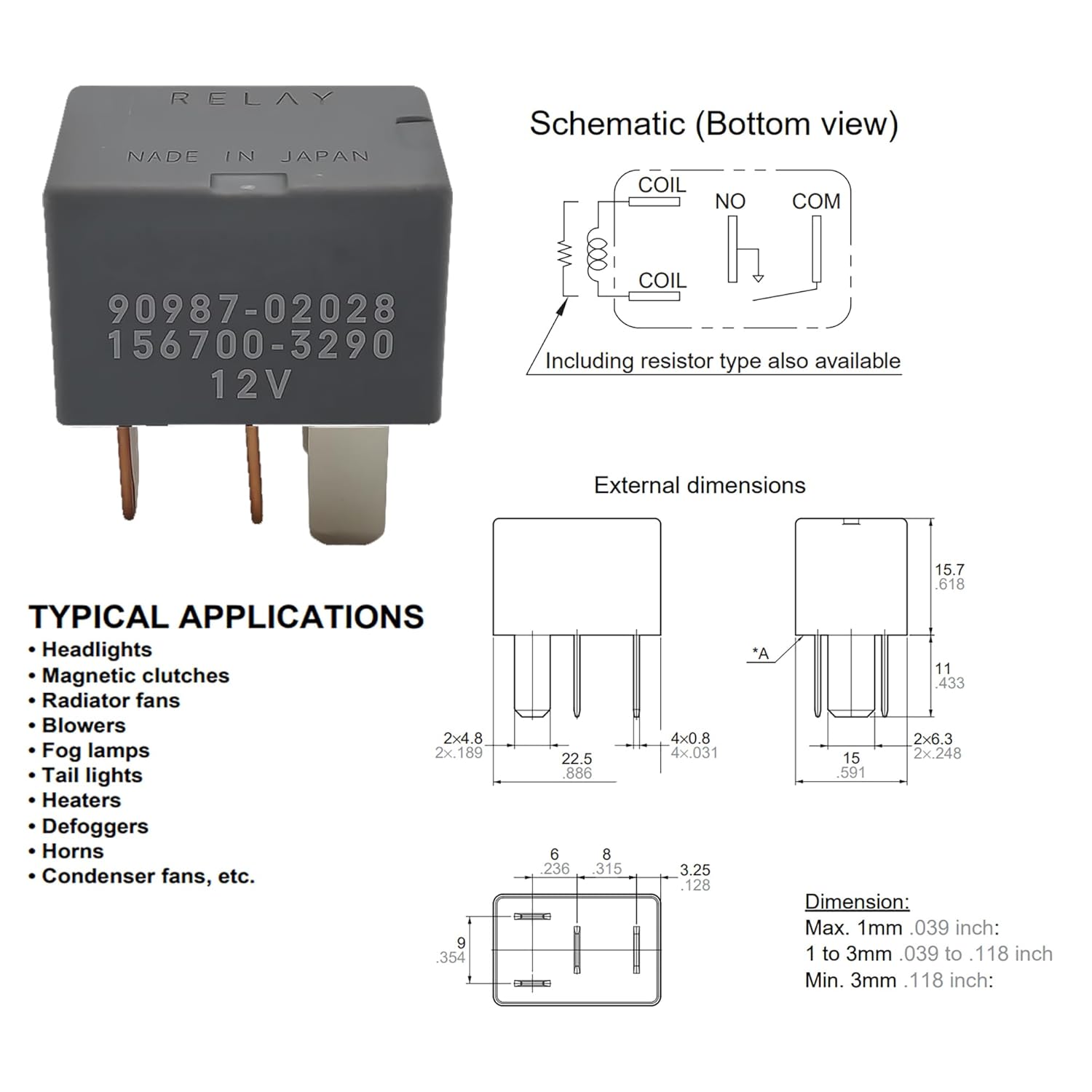 Relay 90987‑02028 – 12V 4-Pin SPST AC Clutch Relay for A/C Compressor, Fan, Starter – Replaces Toyota 90080‑87026 – Fits Camry, Corolla, Tacoma, RAV4, Lexus RX