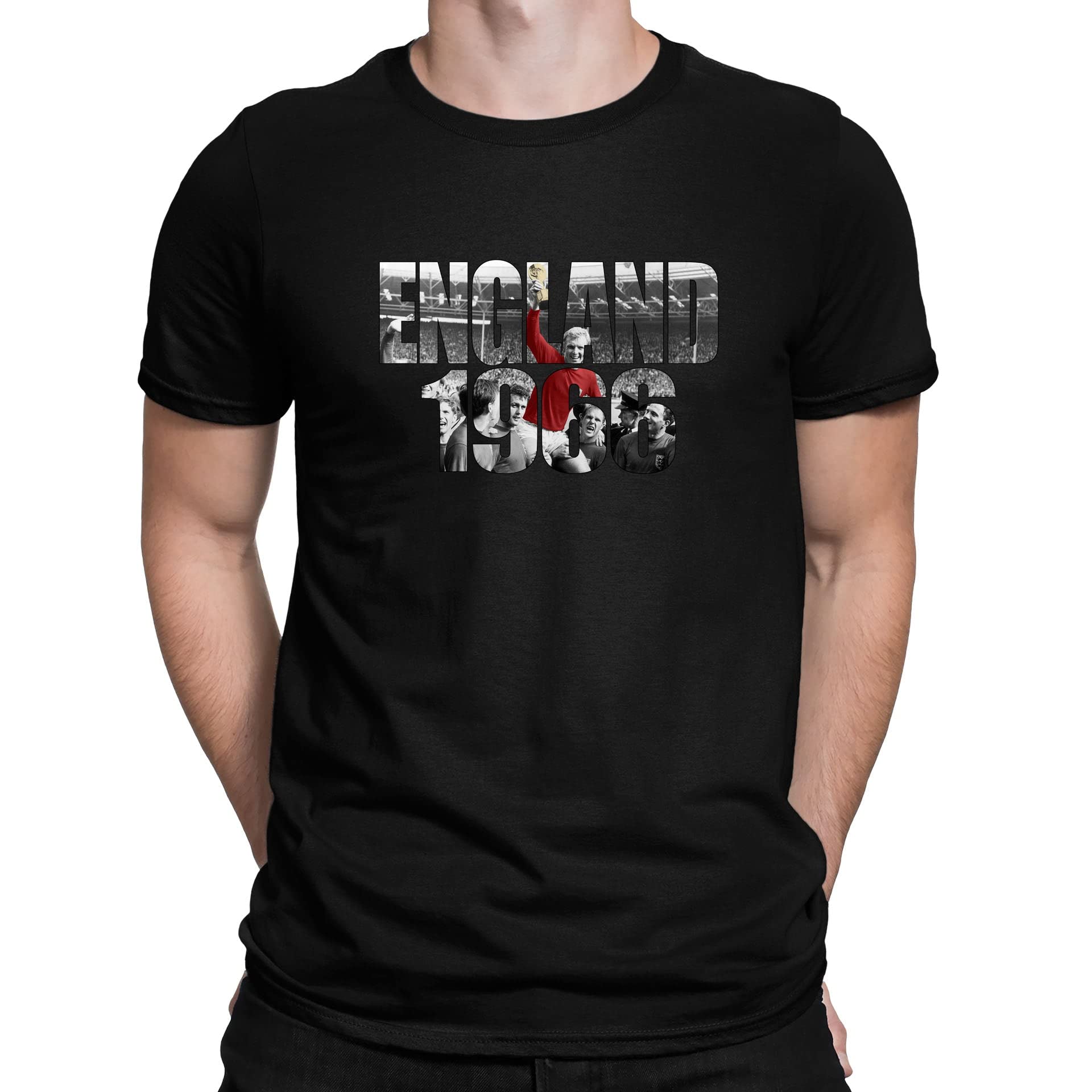 Flip Men's Black England 1966 World Cup Bobby Moore Photo Football T-Shirt (Xxl)