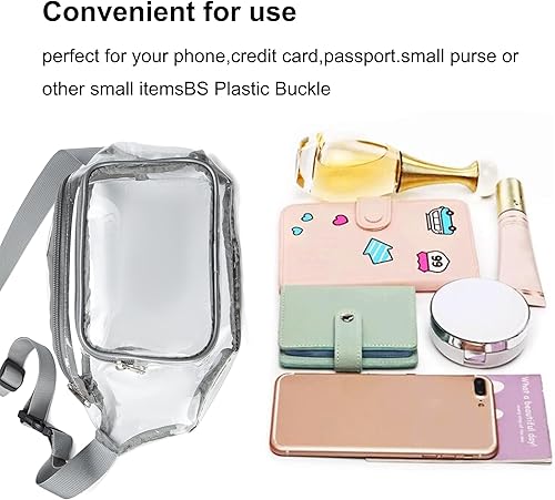 Miniatura 4 de Veluckin Riñoneras transparentes, bolsa cruzada para mujeres y hombres, impermeable, para correr, senderismo, viajes, gris (01-GREY)