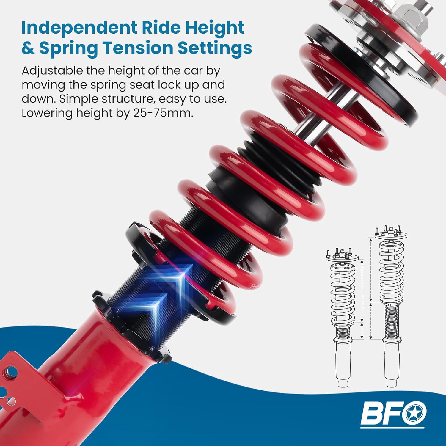 BFO Coilovers for Toyota Corolla 2009-2019, for Toyota Matrix E140 2009-2014, Height Adjustable Full Coilovers Suspension Kit, Preset Damping Shock Absorber Struts, Lowering Kit Red