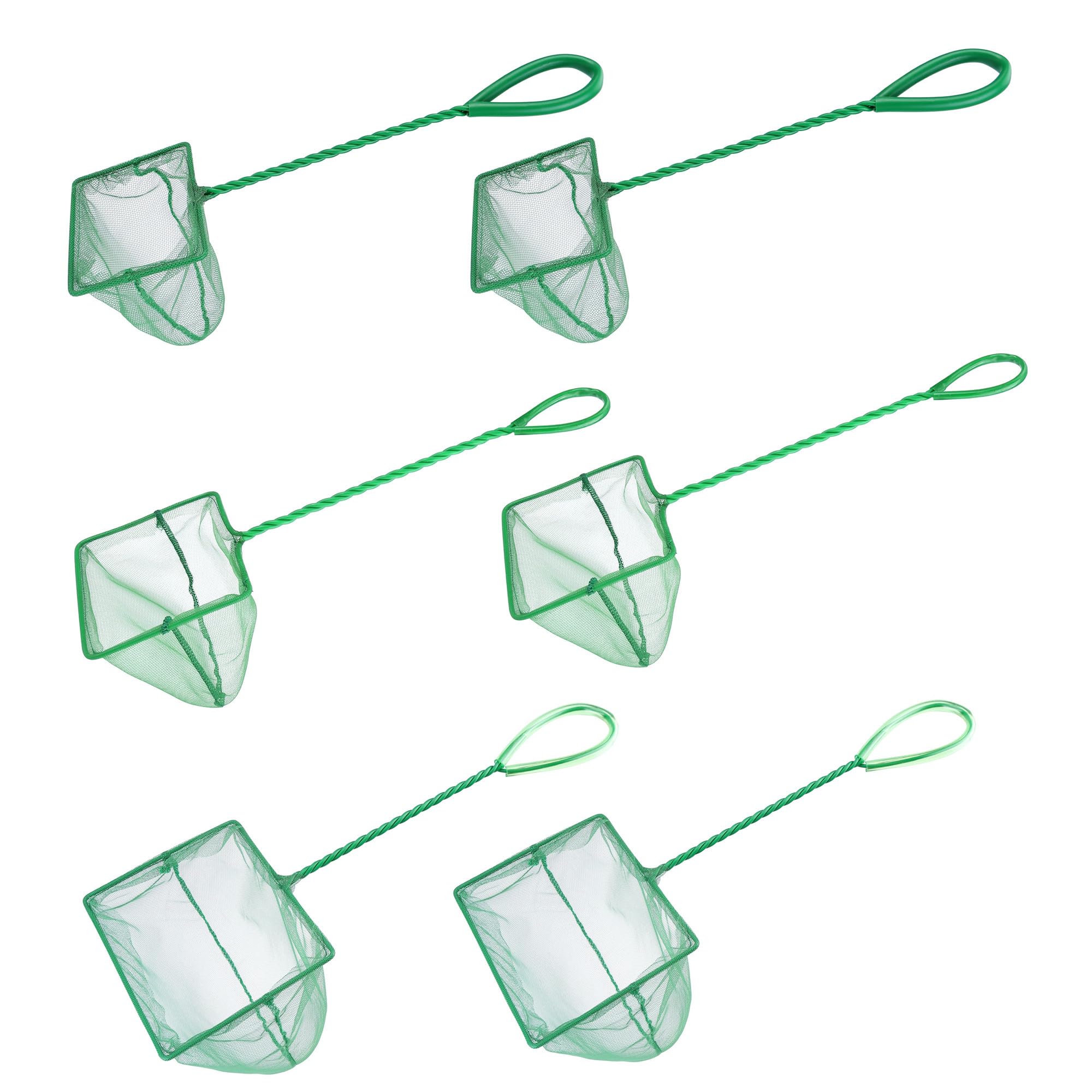 Lpraer 4in 5in 6in Aquarium Fish Net Green Fine Mesh Nylon Net Collection with 11" Long Handle Square Quick Catch Fish Net for Fish Tank