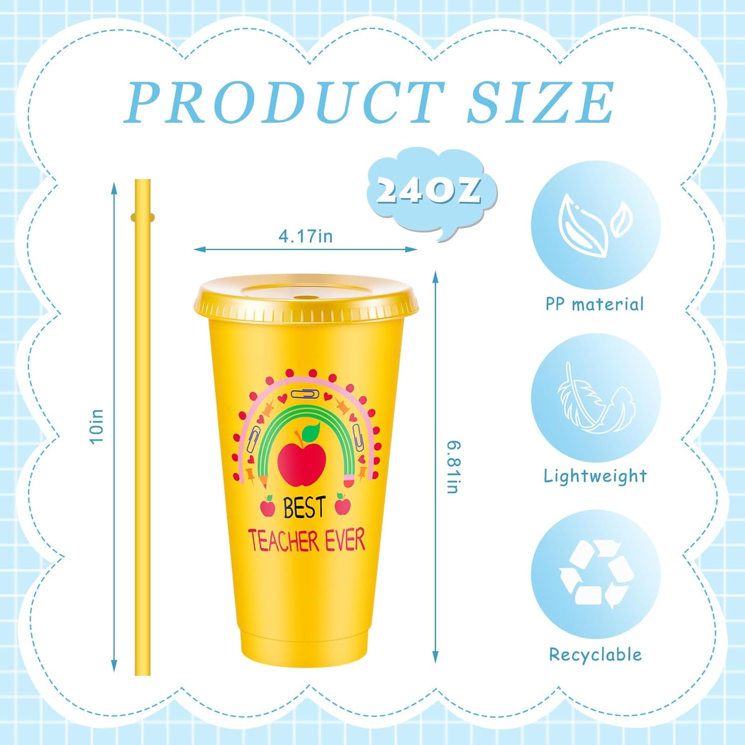 Chuangdi 48 Pcs Inspirational Teacher Appreciation Gifts Bulk for Women from Students, 24 oz Plastic Thank You Teacher Cups Tumblers, Graduation End of Year Gifts for Women (Colorful,Mixed)
