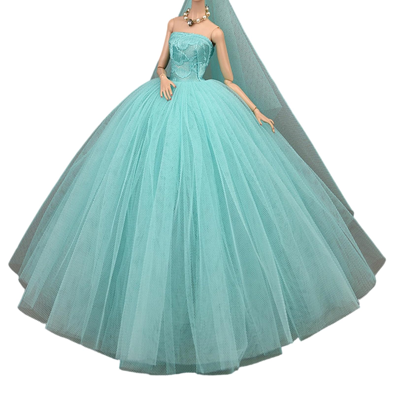 Beautiful Ball Gown for 6inch Dolls with, Water blue color
