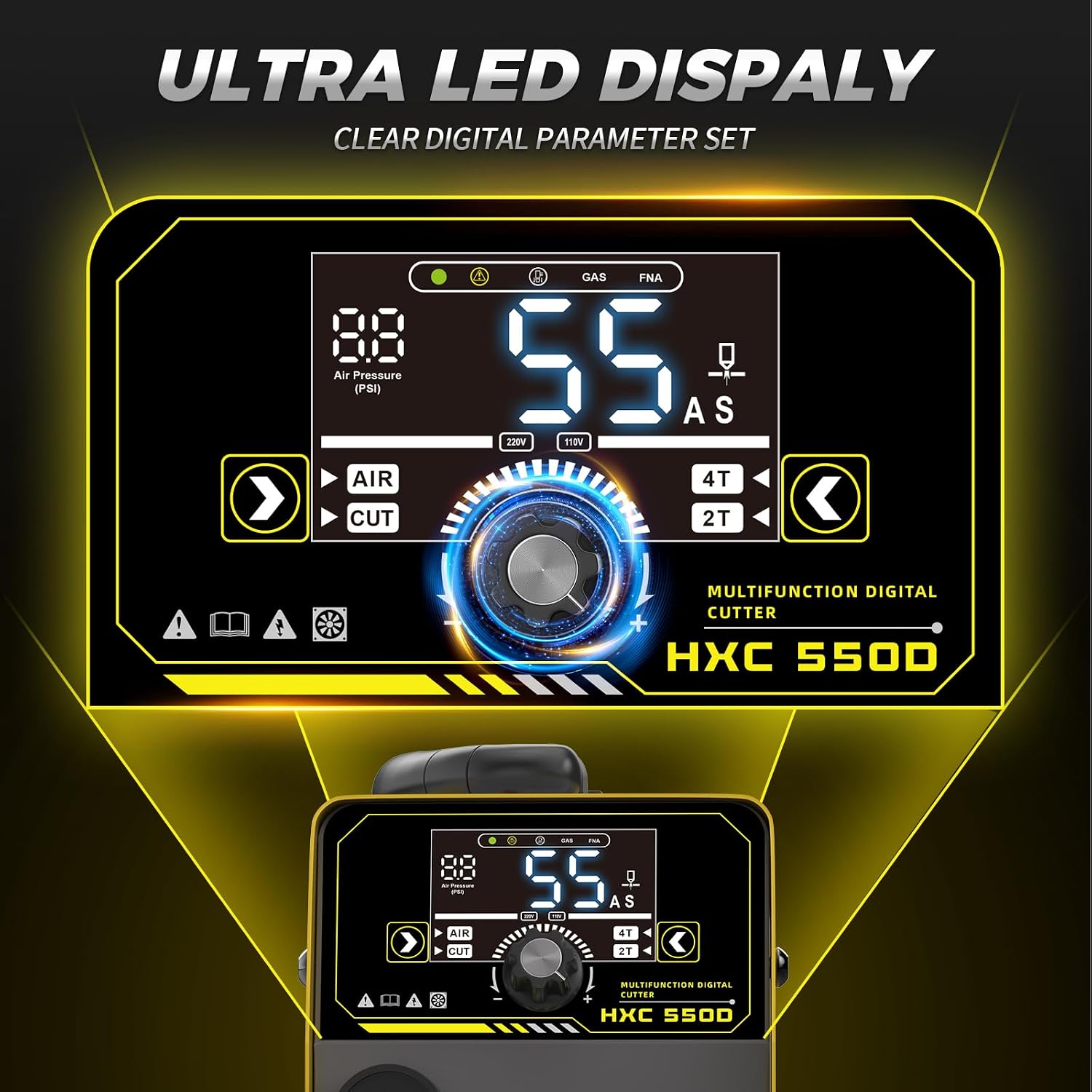 Plasma Cutter 55A with Large LED Display Non Touch Pilot Arc Plasma Cutter Machine Equipment Inverter Technology Dual Voltage 110V/220V 2T 4T Modes Maximum Cutting Thickness 3/4 Inch Clean Cuts