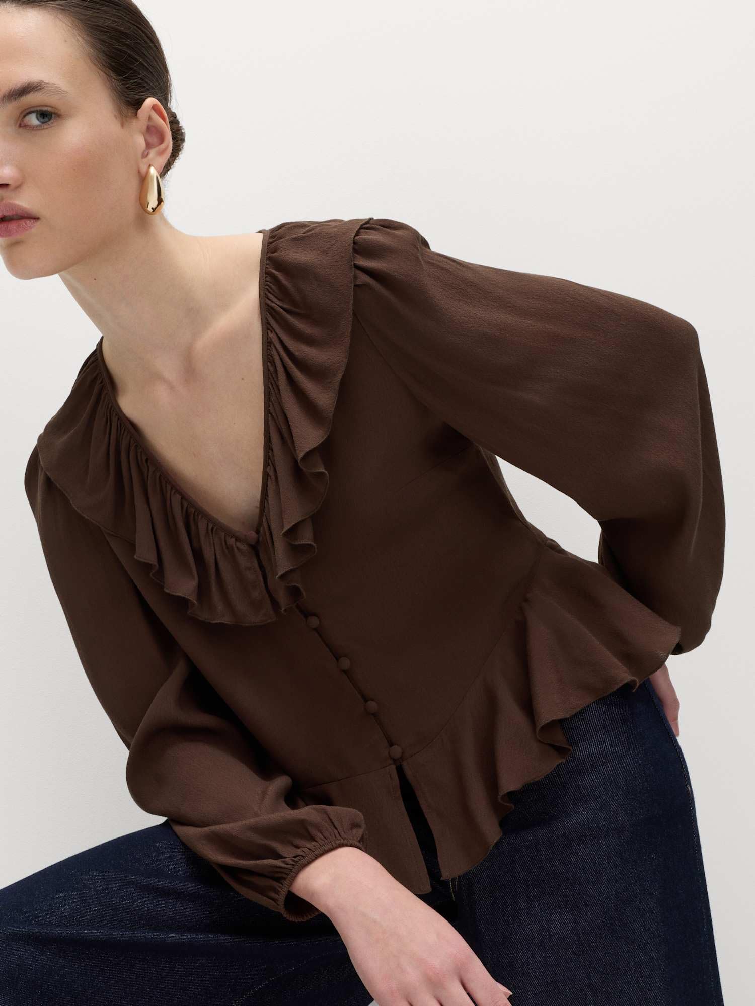 Marks & Spencer Donna Aderente Ruffle Camicetta – vestibilità Regolare