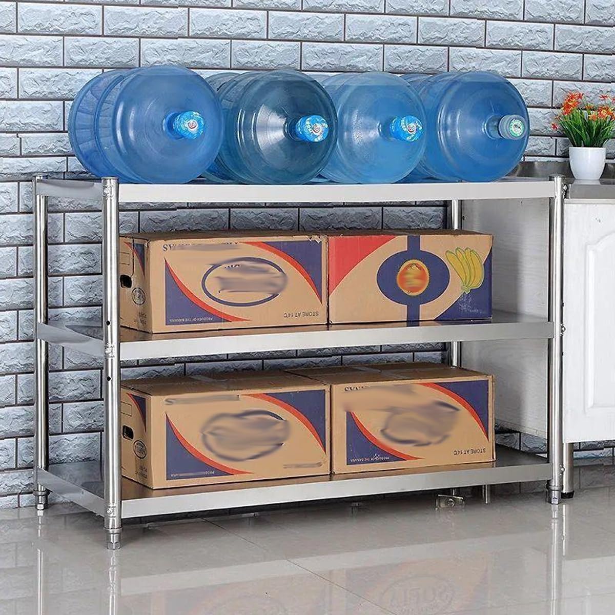 Banco da Lavoro Piano di Lavoro in Acciaio Inox per Cucina Tavolo da Preparazione Inox A 3 Ripiani Scaffalatura per Cucine Commerciali 60x40x80cm