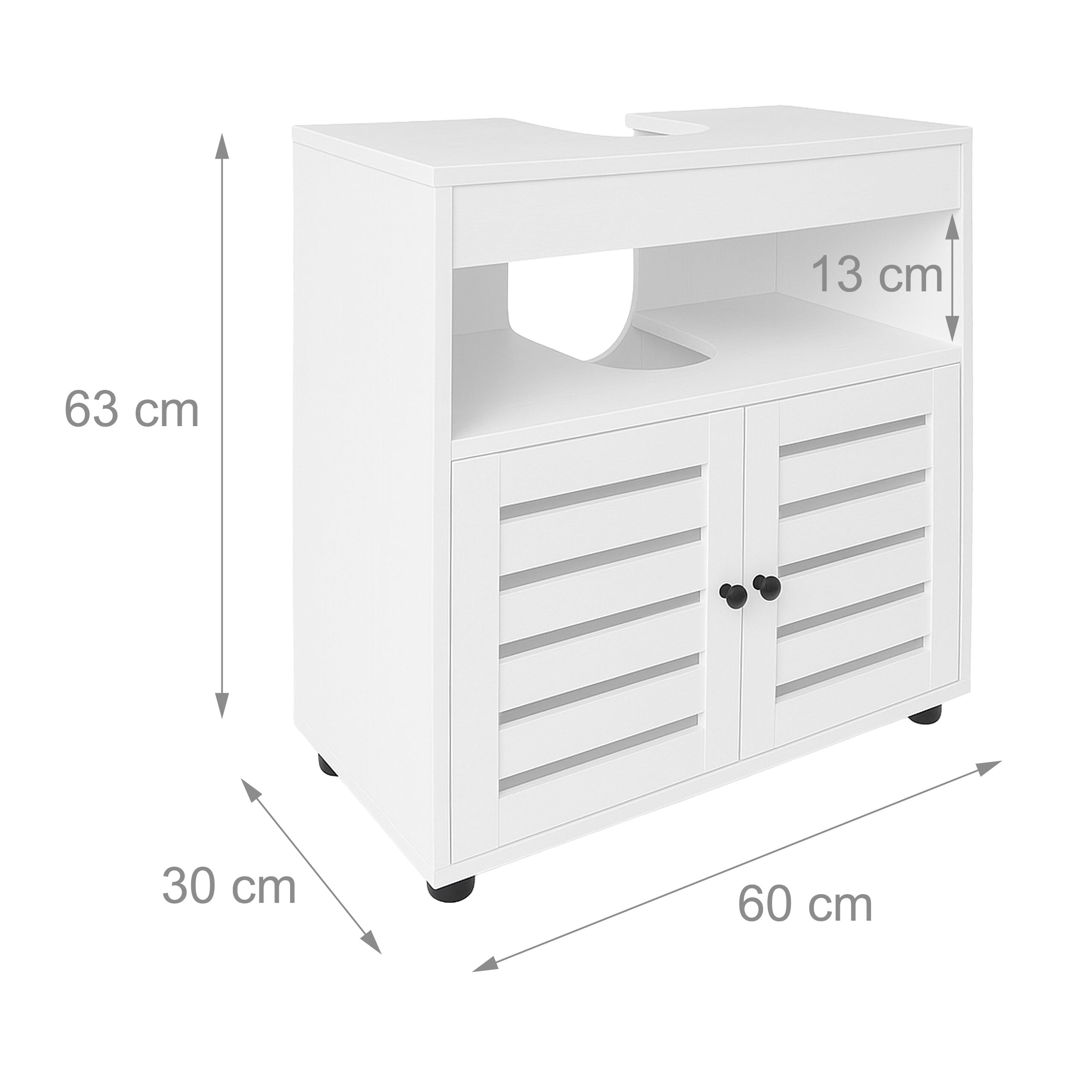 Relaxdays Szafka pod umywalkę, wys. x szer. x gł.: 63 x 60 x 30 cm, 3 półki, MDF, szafka łazienkowa pod umywalkę, biała
