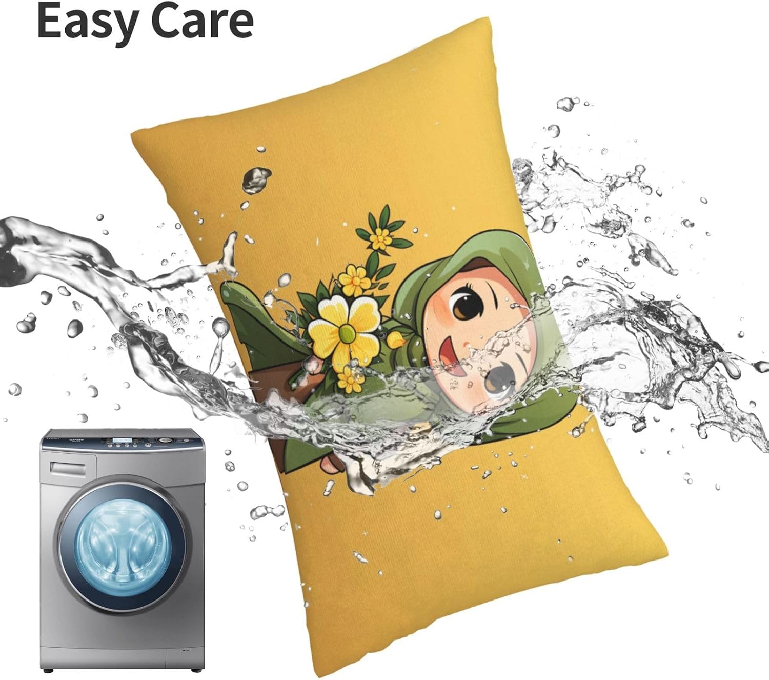 Small/Standard/Queen Pillowcases Set of 2, Cartoon Muslim Girl Pillow Cases for Hair and Skin, Soft Breathable Pillow Cases Cover with Hidden Zipper, 16"x24" Pillow Covers for Sleeping Gift