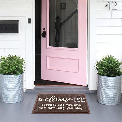 Miniatura 2 de Tapetes de bienvenida para puerta delantera, entrada al aire libre, bienvenida, Ish Depends Who You Are Doormat tapete de goma antideslizante para