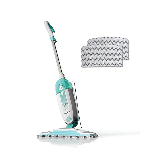 Shark Steam Mop with 2 Machine Washable Dirt Grip Pads, Removable Water Tank, Lightweight, Steam Cleaner for sealed Hard Floors, Marble, Stone, Hardwood, Tile, Laminate, White/Seafoam, S1000 - Steam Starter