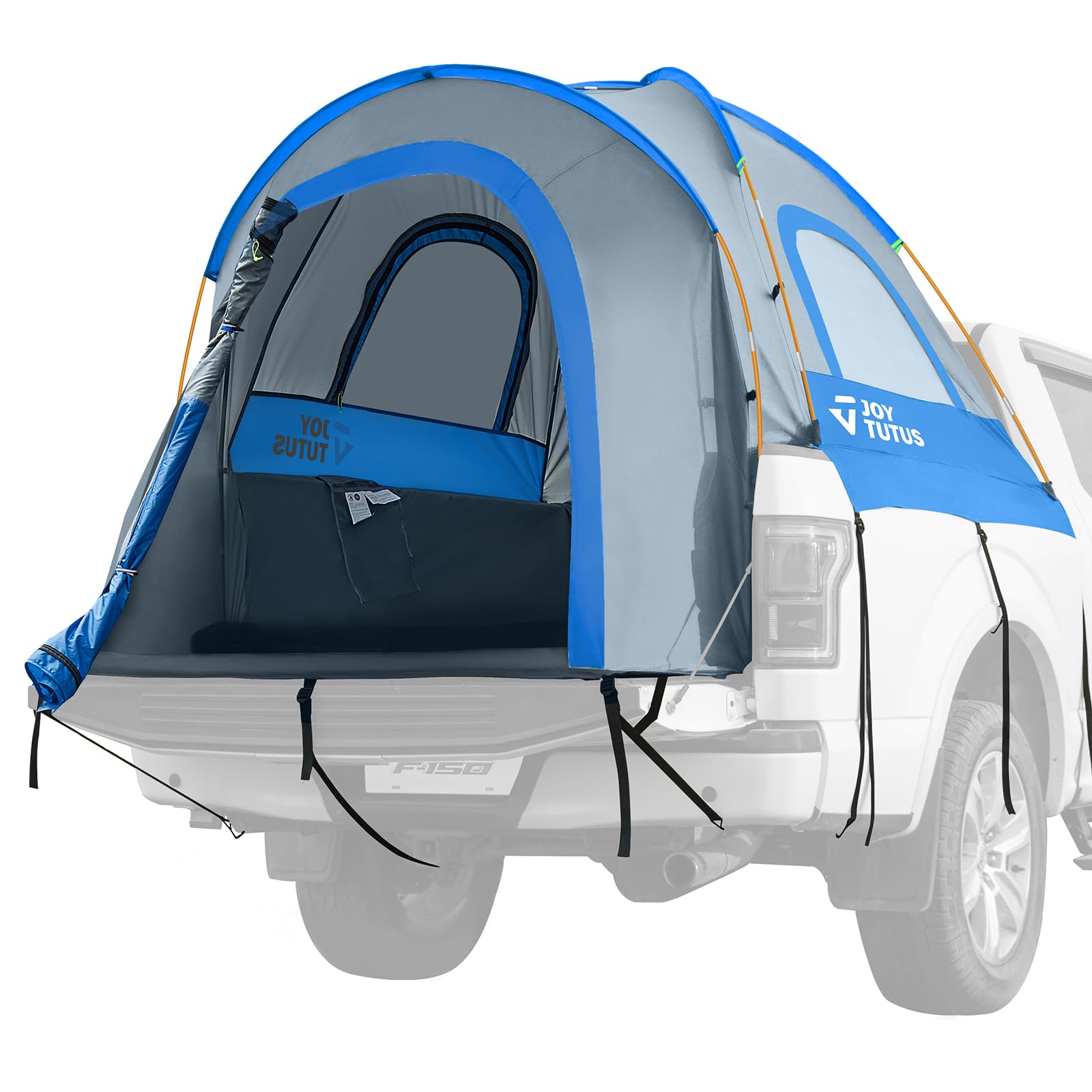 JOYTUTUS Truck Tent, Portable Truck Bed Tent with Rainfly, Truck Tent for 5.0'-5.2' with Aluminum Pole, Waterproof PU2000mm Double Layer for 2 Person - Blue