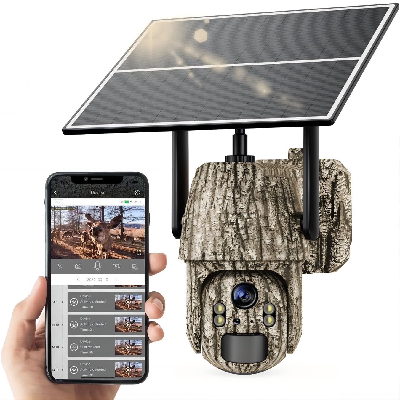 Cámara de Vigilancia Exterior Solar 4G LTE, 4K Visión Nocturna en Color, PTZ 360°, Detección de Movimiento, Audio Bidireccional, IP66 Impermeable, Sin WiFi con Tarjeta SIM