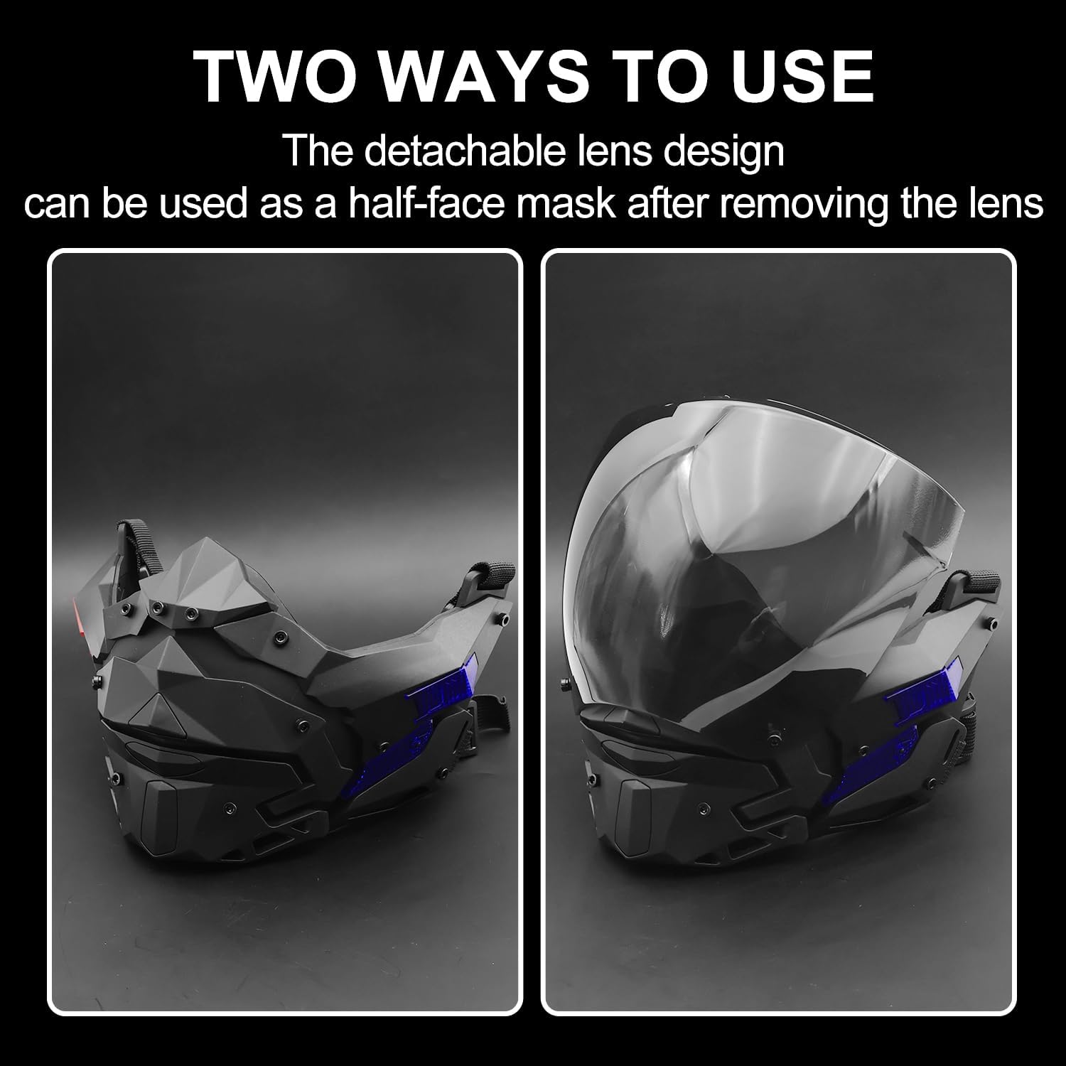 Zhongren LED Cyberpunk Mask for Men Face Mask Detachable for Holloween Cosplay Costume Holiday Party Tactical Movie Prors