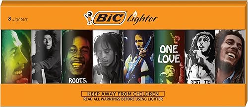 BIC Encendedor de bolsillo, edición especial, colección Bob Marley, varios diseños únicos de encendedores, paquete de 8 encendedores