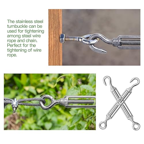 Miniatura 30 de Tensor de ojo y ojo M6, tensor de acero inoxidable 304 resistente tensión de cuerda de alambre 5 PC