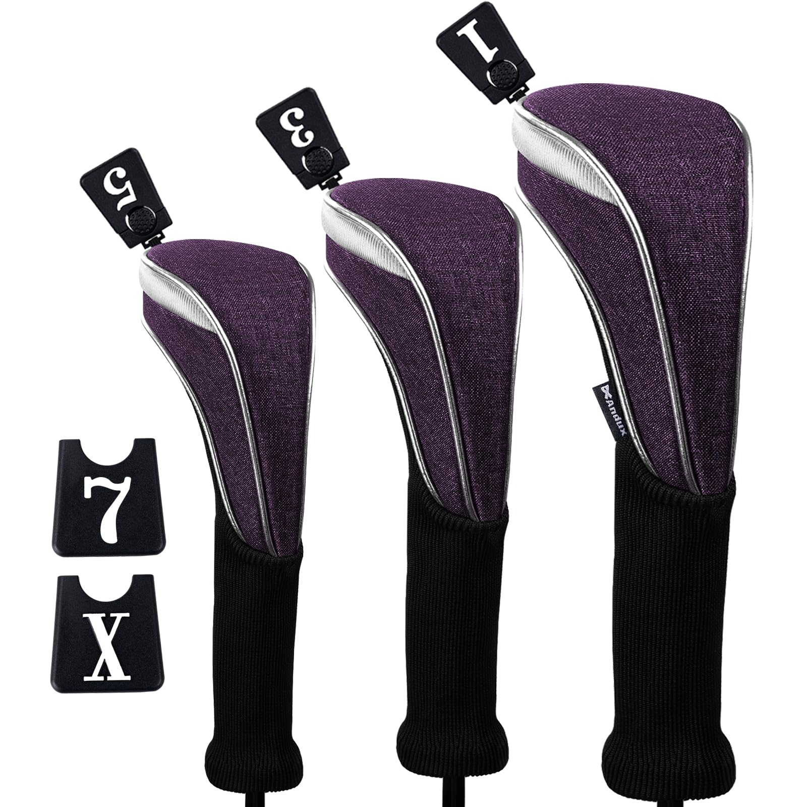 Andux 3pcs/Set Nylon Golf Wood Club Head Covers 460cc Driver Covers Long Neck Fuchsia
