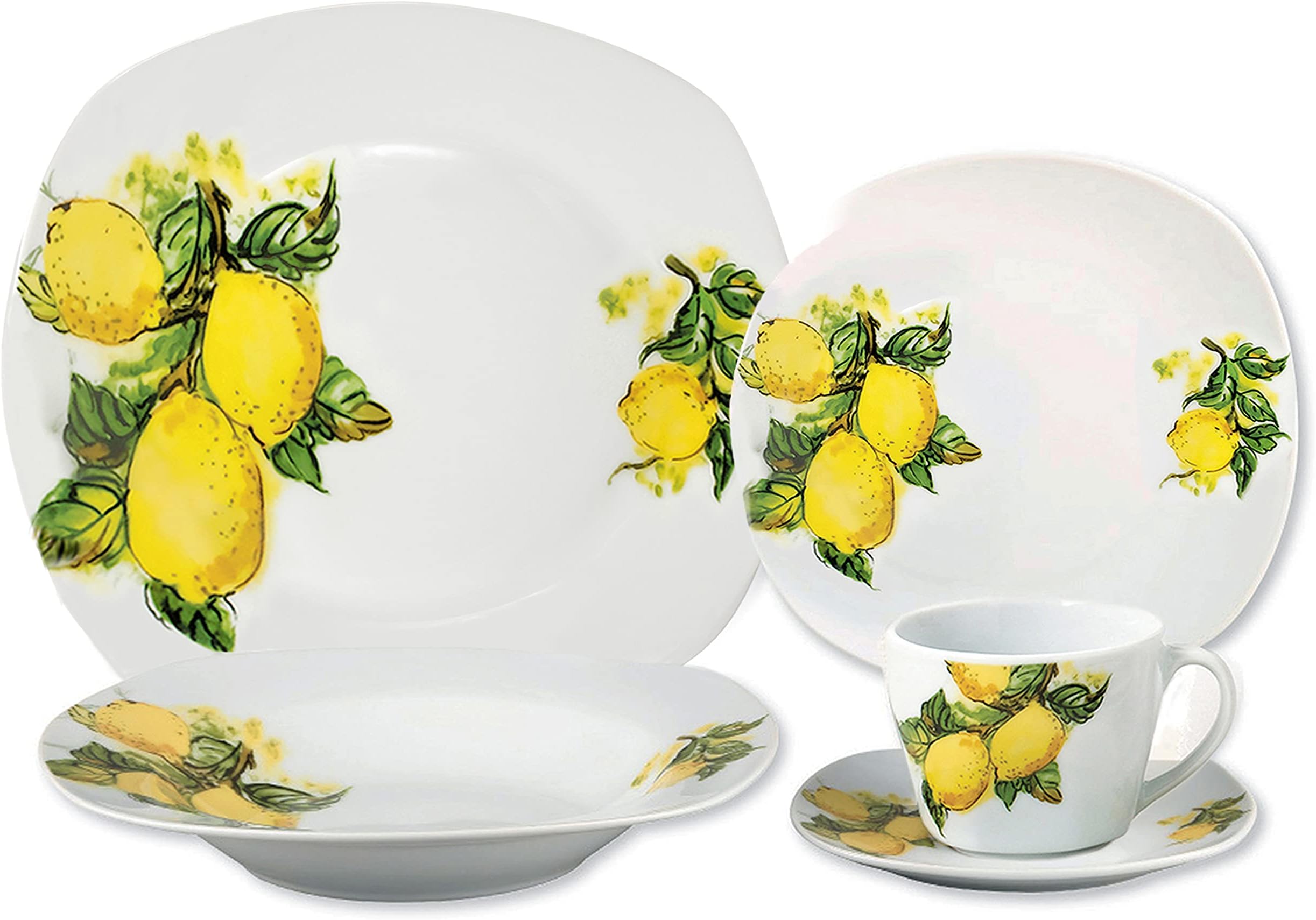 Amazon.com | Lorren Home Trends Porcelain 20 Piece Square Dinnerware ...