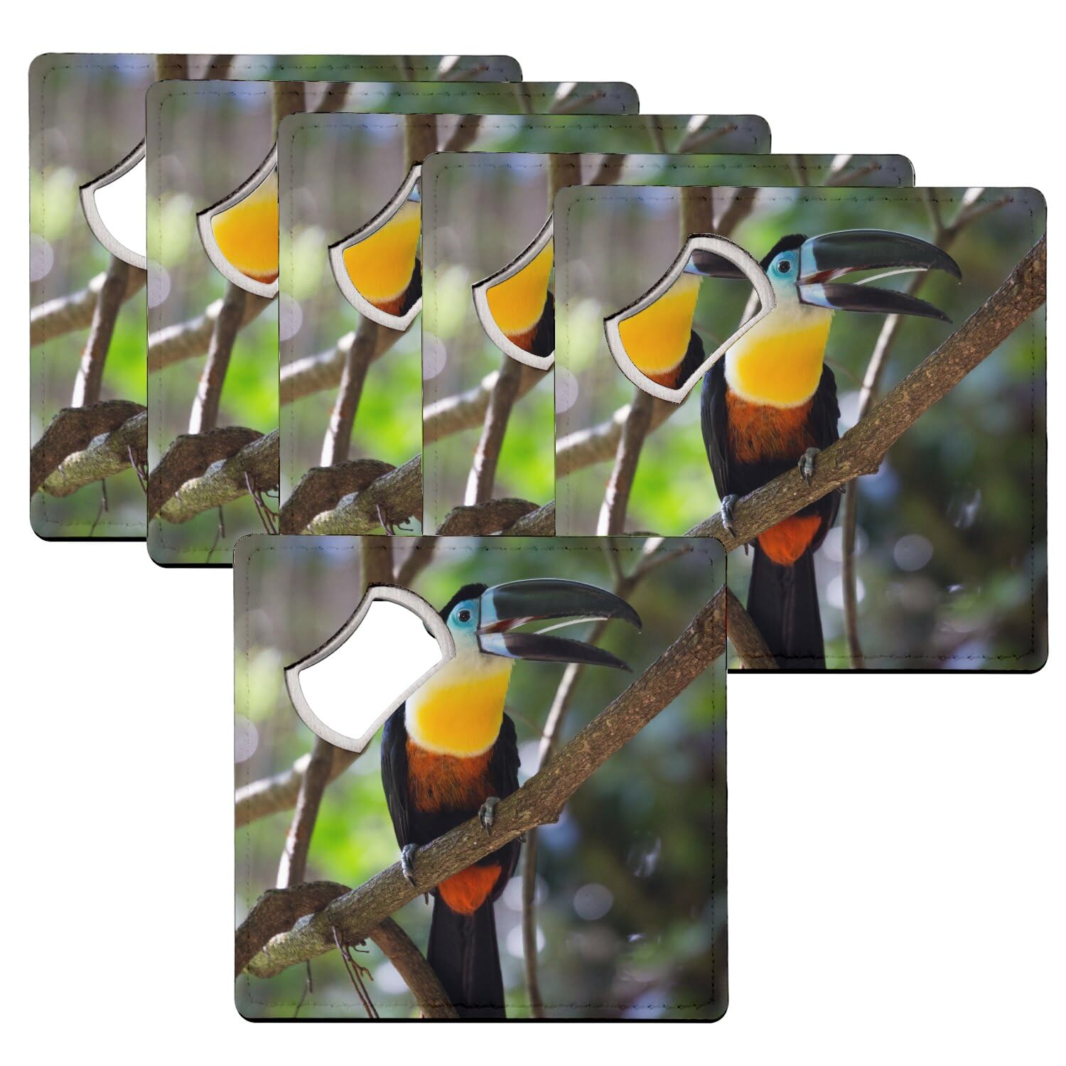 Sous-verre décapsuleur toucan lot de 6 protège table anti-rayure