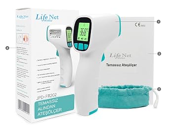 Life Net Medikal Temassız Ateş Ölçer Kızılötesi Alından Termometre JPD-FR202 Turkuaz