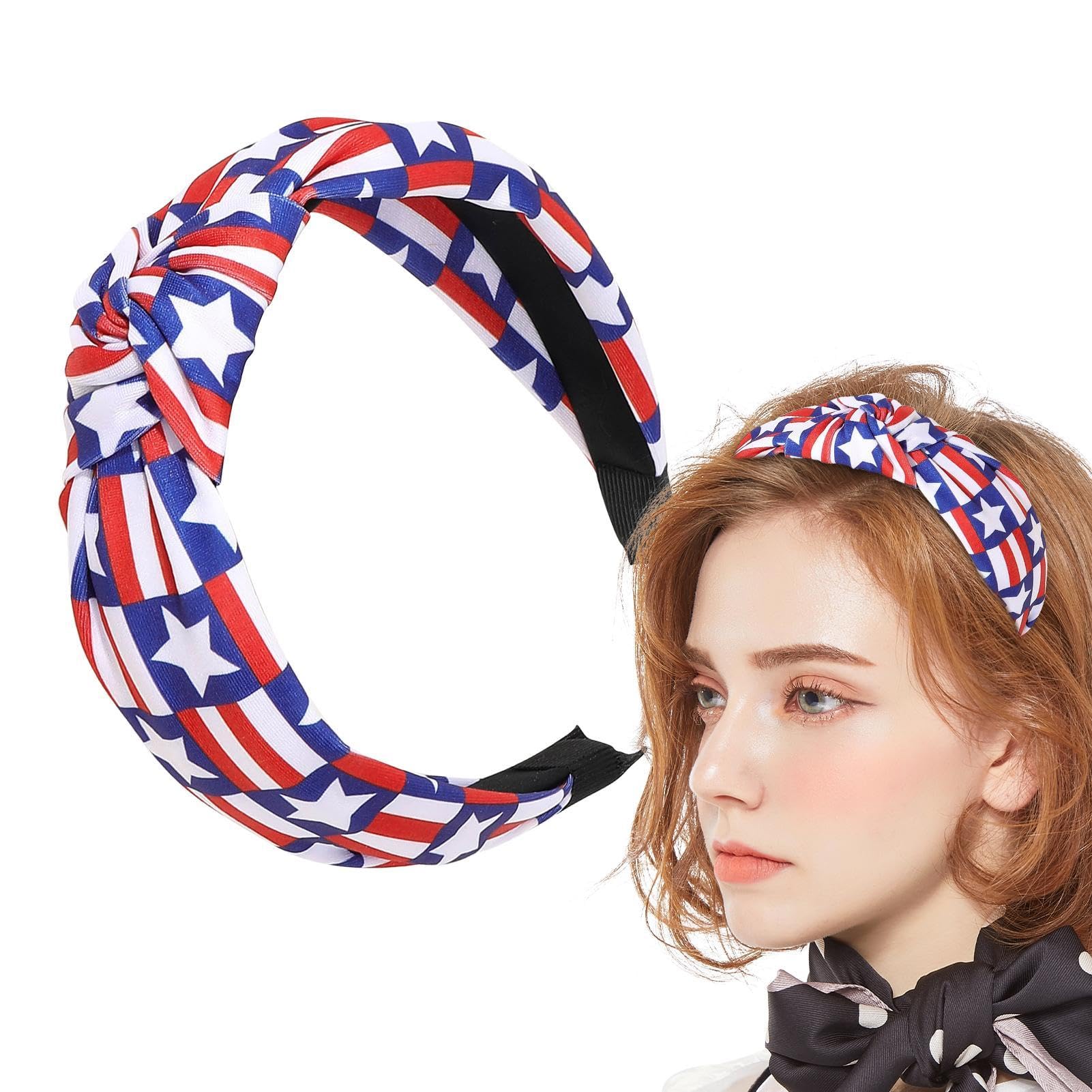 Fascia Per Capelli Con Fiore Rosso, Bianco E Blu – Elastica E Patriottica Per Il 4 Luglio – Donna E Bambina - 3