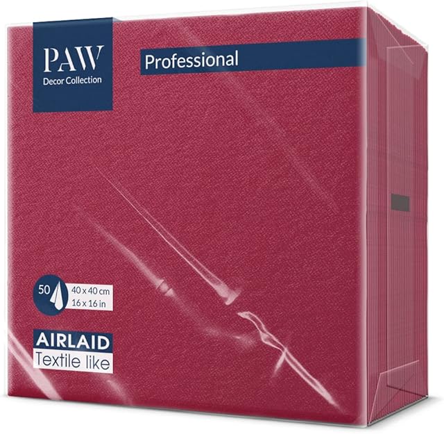 PAW - Serwetki Airlaid (40 x 40 cm) 50 sztuk I Jednolity kolor I Tkanina I Stylowa dekoracja stołu I HoReCa I Na ważne okazje, takie jak wesela, imprezy I Color: Bordeaux