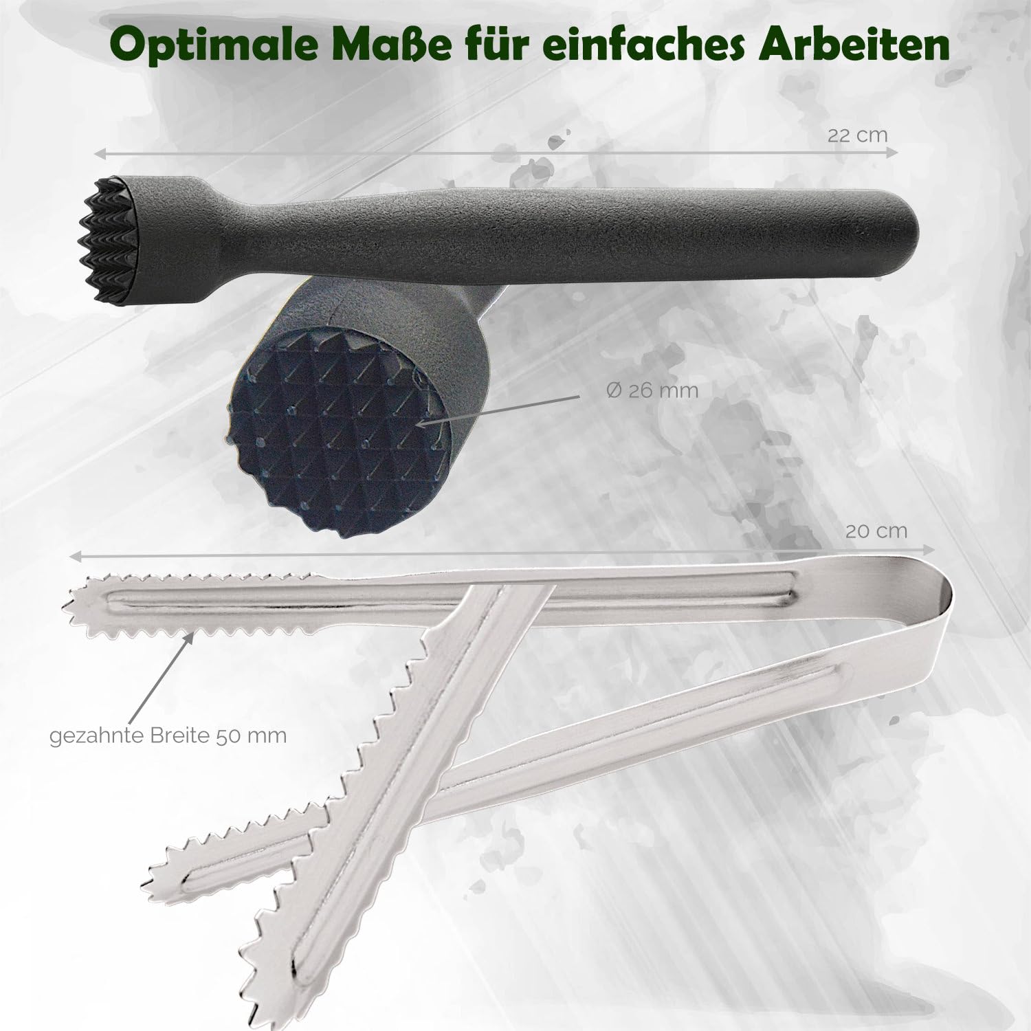 Berossi Fermenteeraccessoireset, ergonomische persstamper met antislip handgreep en roestvrijstalen tang, hygiënisch, duurzaam, BPA-vrij, ideaal voor kimchi, zuurkool en groenten, keukenaccessoires
