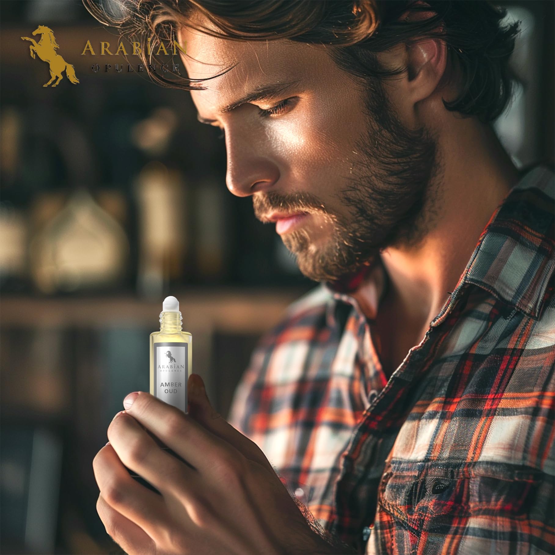 Arabian Opulence FR5 AMBER OUD Roll-on olejek perfumowany, skoncentrowany olejek do ciała, długotrwały perfumy na bazie oleju, unisex, rozmiar podróżny, butelka bez alkoholu (15 ml)
