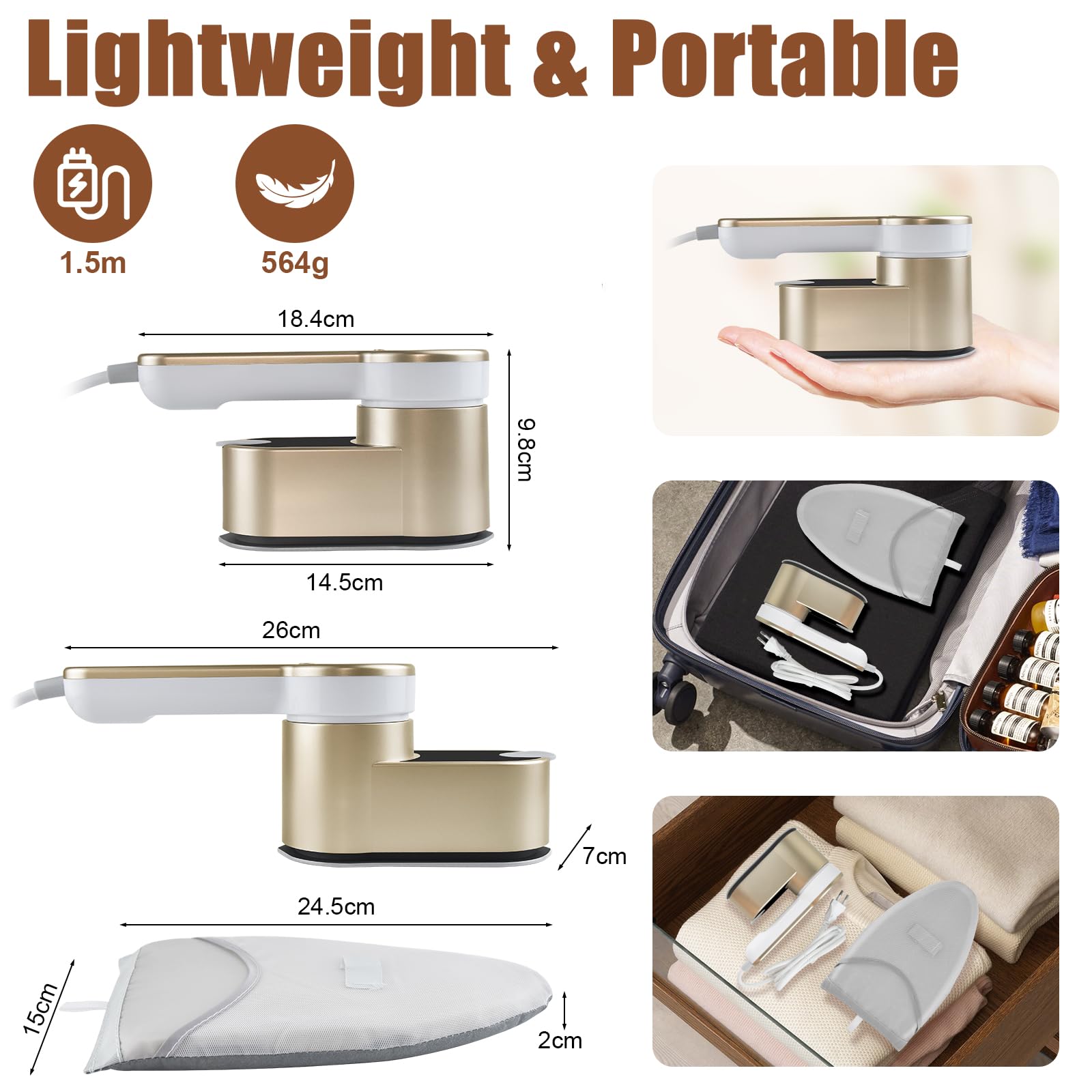 Ferro Da Stiro Viaggio 2 In 1 - Stiratore Verticale A Vapore, 1200W, Serbatoio 120ml | Compatto E Potente - Foto 9