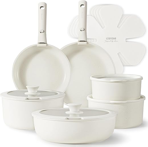 CAROTE 17pcs Pots and Pans Set, Nonstick Cookware Set Detachable Handle, Induction Kitchen Cookware Sets Non Stick with Removable Handle, RV Cookware Set, Oven Safe, Saucepan Set