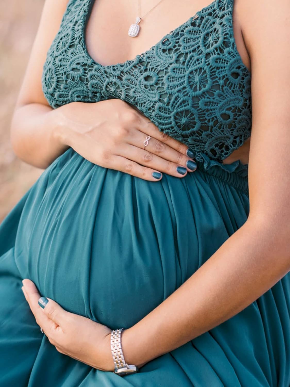 Ladmous Women's V Neck Floral Lace Wedding Dress Sleeveless Bridesmaid Evening Party Maxi Dress - Image 5