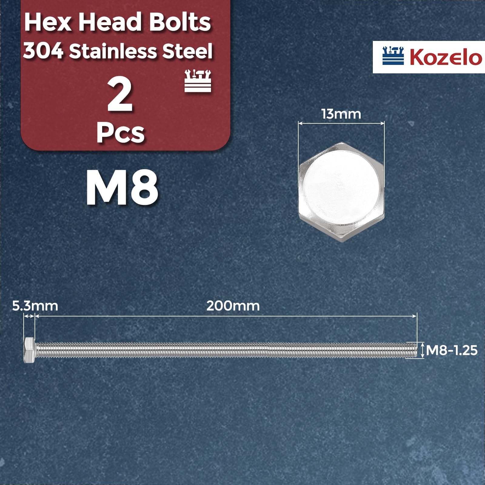 Kozelo 2 Pcs Hex Head Screws Bolts - Image 2