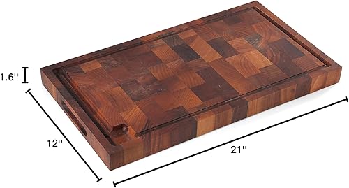 Miniatura 6 de Zassenhaus Tabla de cortar de grano de nogal con ranura para jugo y asas integradas, 21 x 12 x 1.6 pulgadas