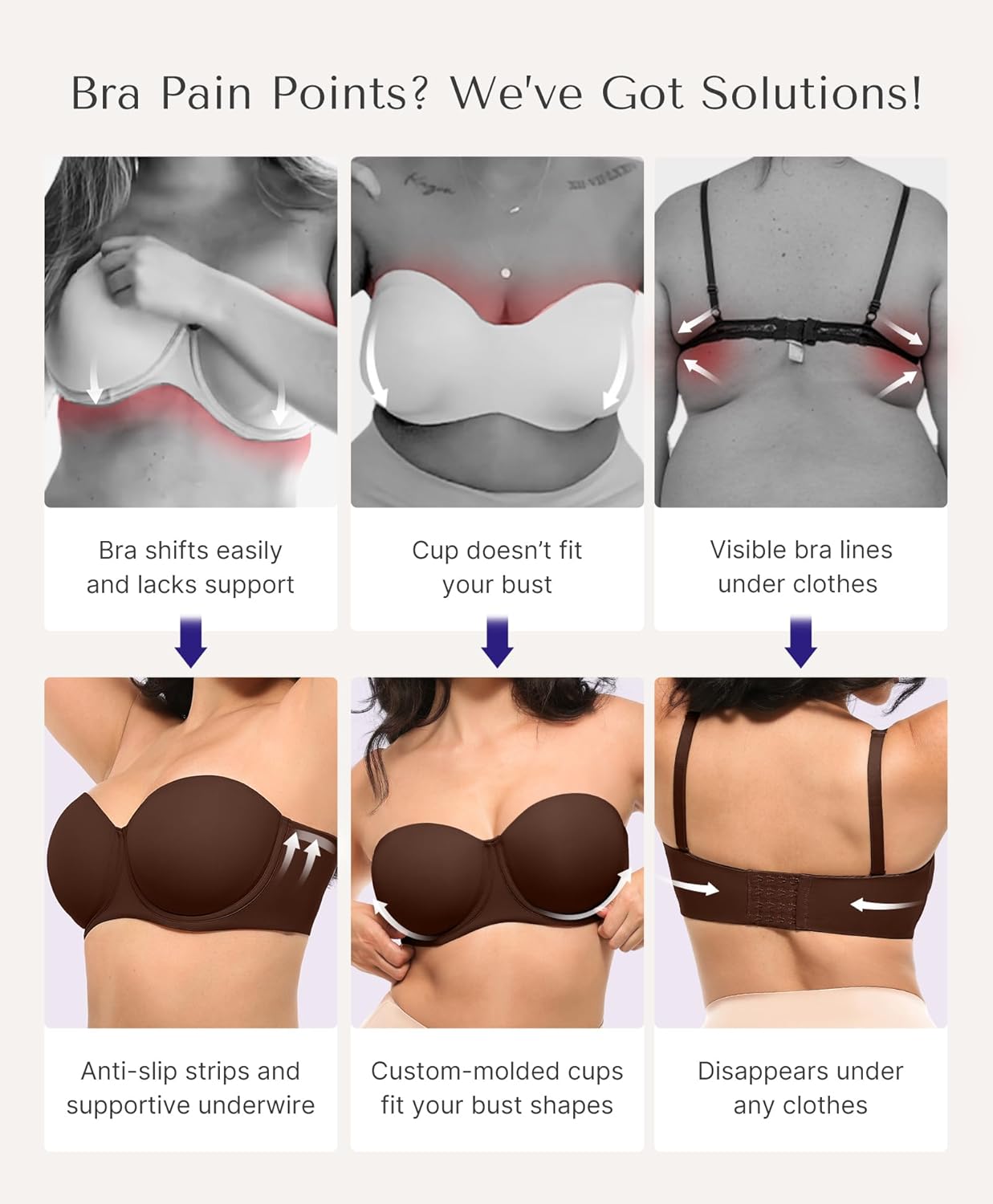 SHAPELLX Women's Minimizer Convertible Strapless Bra with Underwire Push Up Bras - Image 3