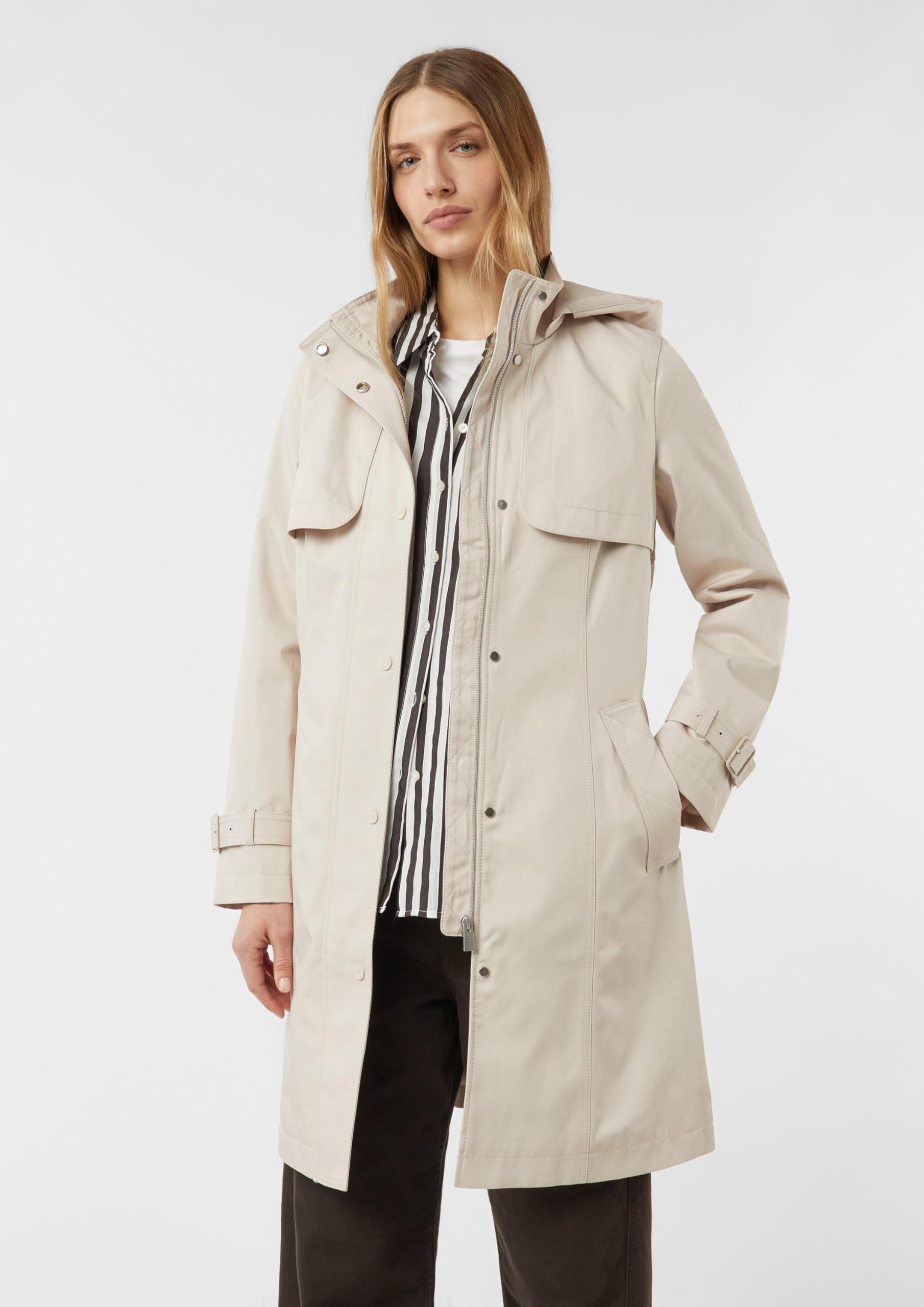 COMMA Baumwoll-Trenchcoat mit abnehmbarer Kapuze und Bindegürtel