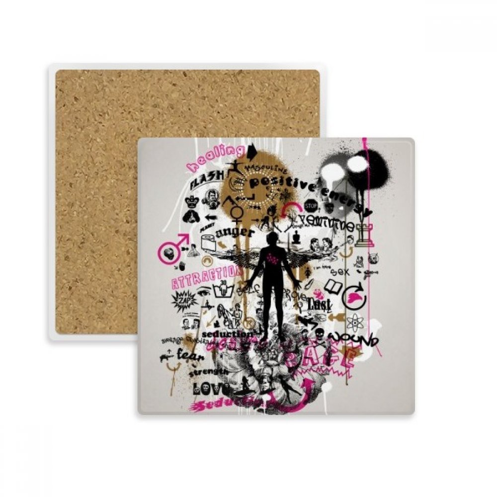 Dessous de verre absorbants fleur graffiti en pierre pour tasses et mugs x2